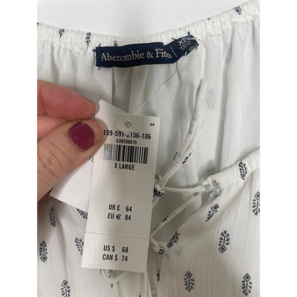 NWT Abercrombie & Fitch White Chiffon Peasant Dress XL Lace Up Long Sleeve - Picture 11 of 13
